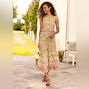 Ash and Eden pink and green halter dress. New with tags.